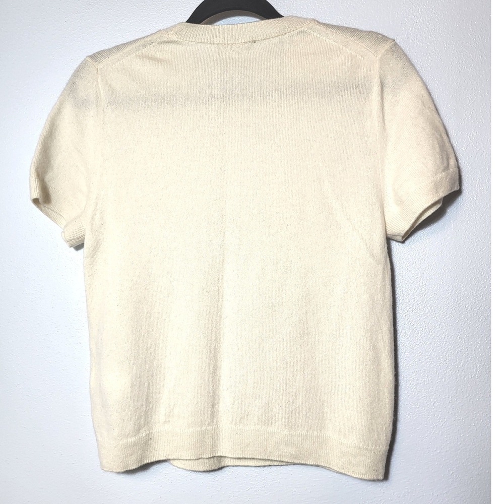 Quince Mongolian Cashmere Tee Ivory Short Sleeve Crew Neck Sweater Large Office - Picture 2 of 9